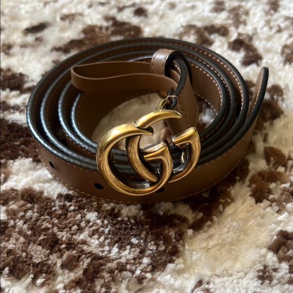 Gucci Marmont Tan Thin Belt GG Buckle - Picture 1 of 11